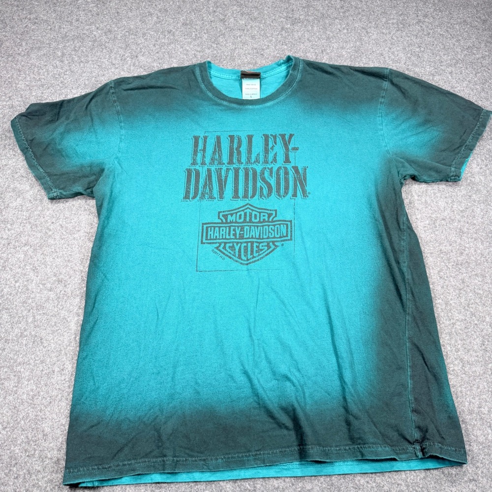 Harley Davidson Southampton MA Ombre Teal Graphic T-Shirt Mens Large 2017 - Picture 2 of 7